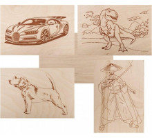 Доска для выжигания REXANT ДВ0936 «набор №1» (воин/динозавр/собака/машина/без рисунк 12-0936